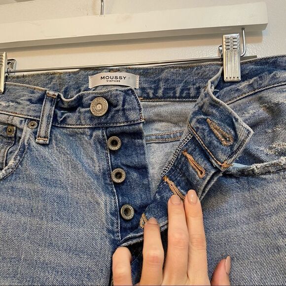 Revolve Moussy Straight Leg Distressed Blue Jeans - Picture 8 of 12